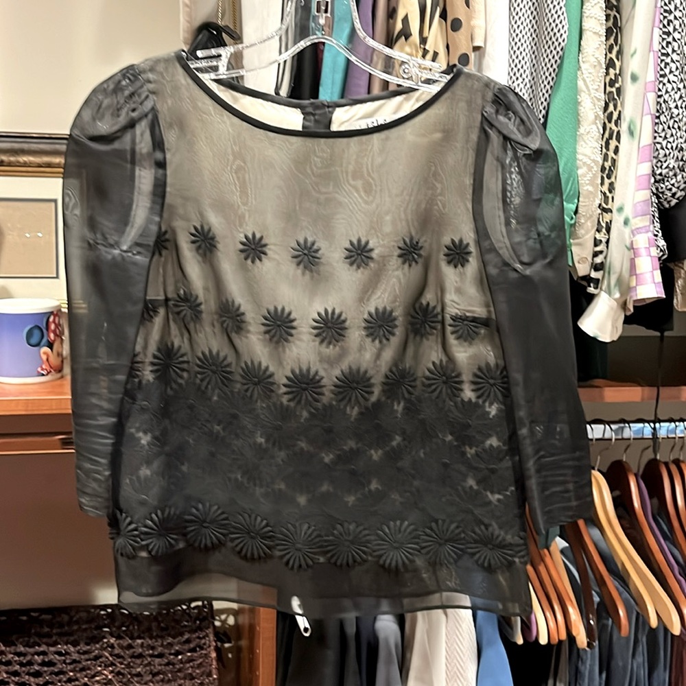 Loose fitting long sleeved Tibi black sheer blouse